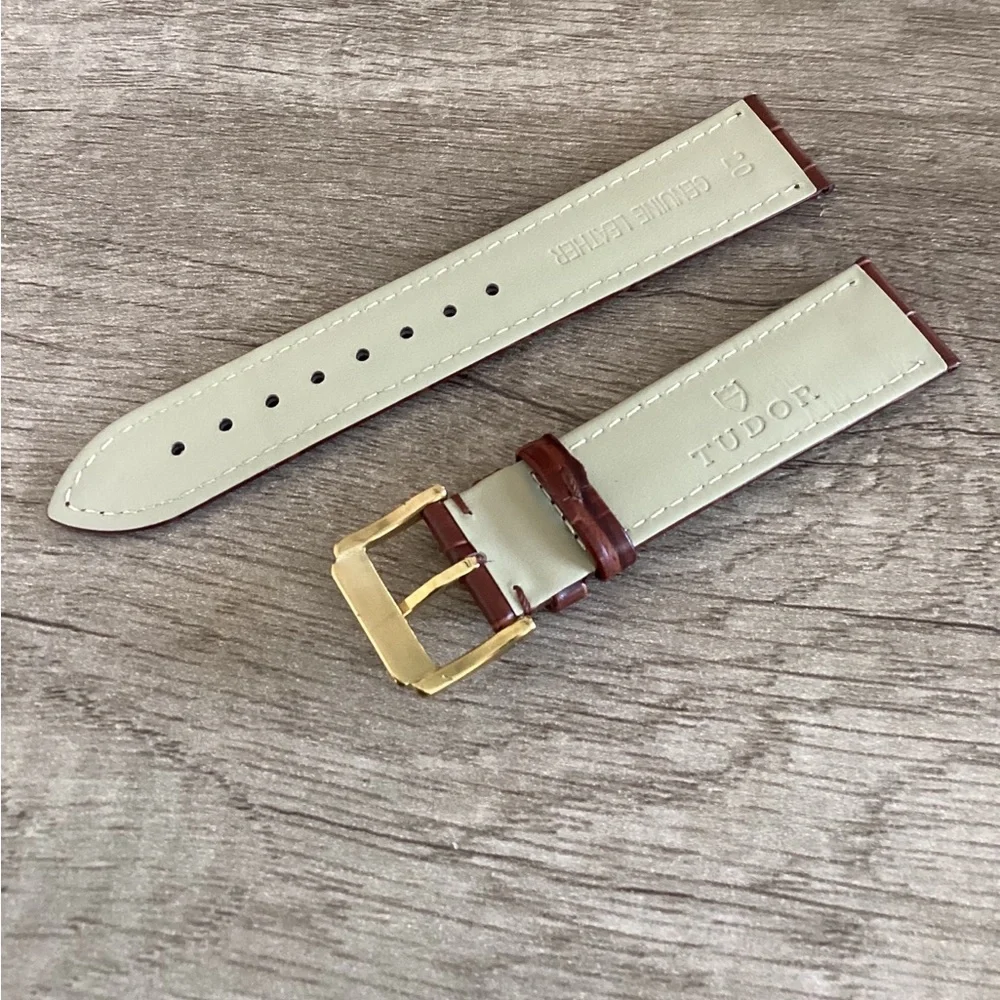 Tudor Brown and Black Croc-Embossed Leather Watch Straps